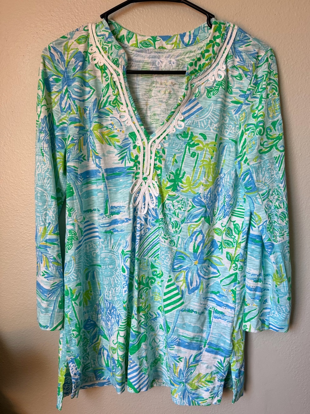 Lilly Pulitzer Kaia Knit Tunic Top Whisper Blue Beach Happy Medium Preppy